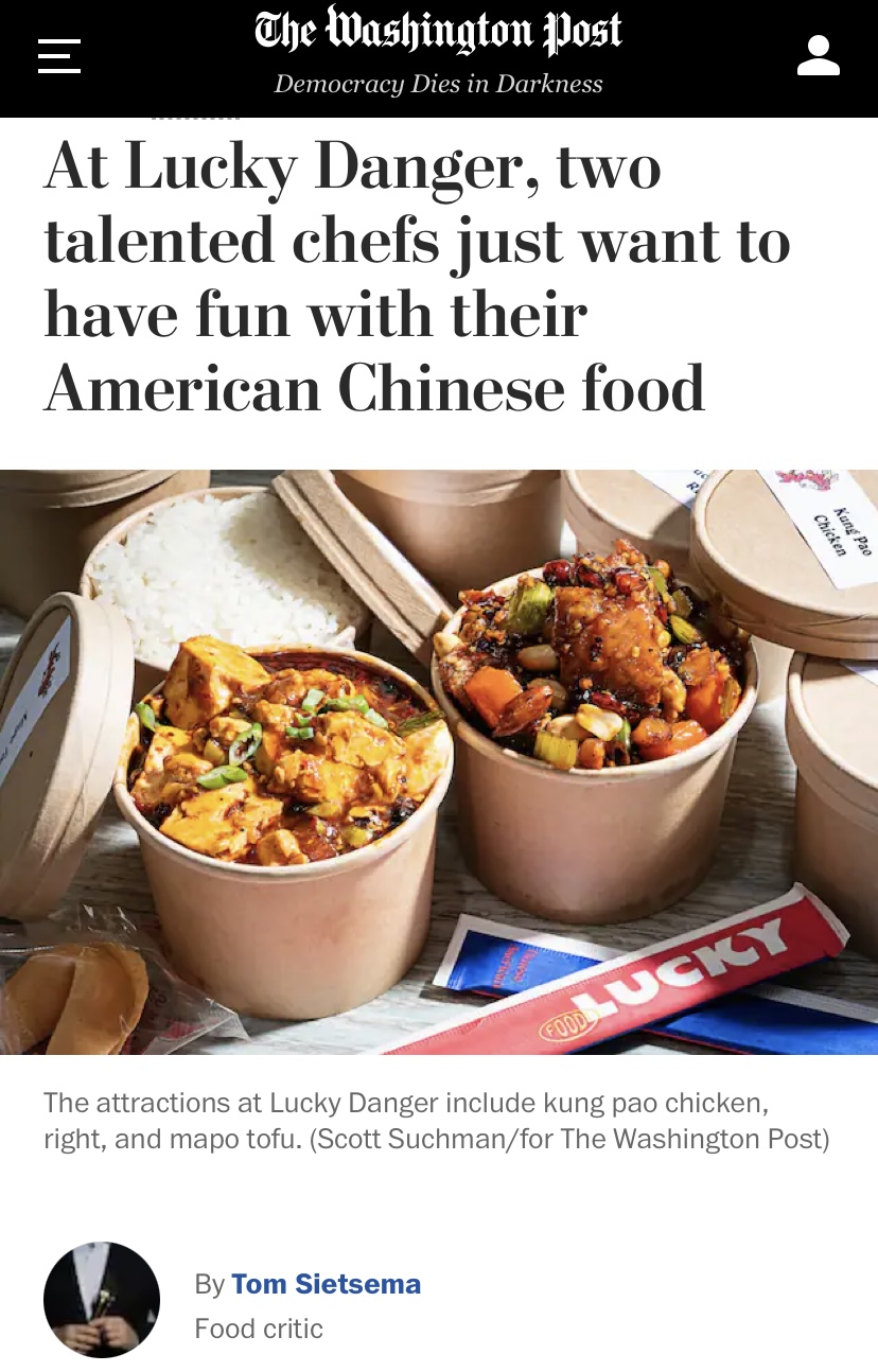 Washington Post: At Lucky Danger, two talented chefs just want to have fun  with their American Chinese food - Mount Vernon Triangle CID